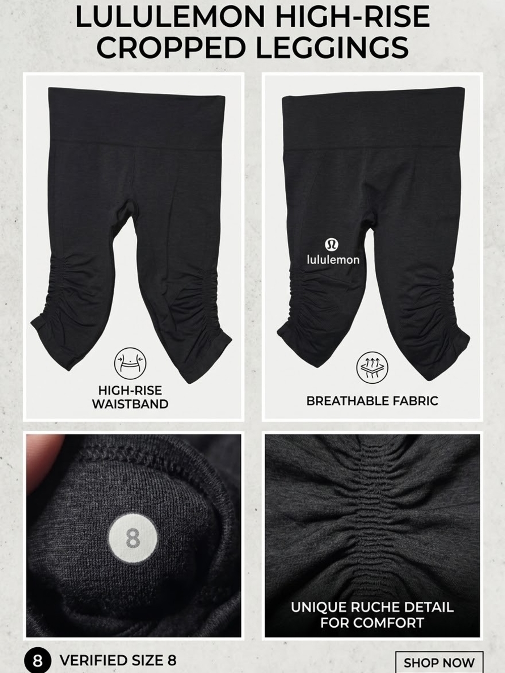 lululemon athletica Black High-Rise Cropped Leggings with Ruched Sides